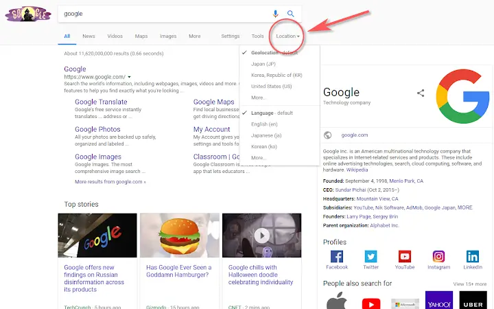 Google Search - Geolocation & Language Change 