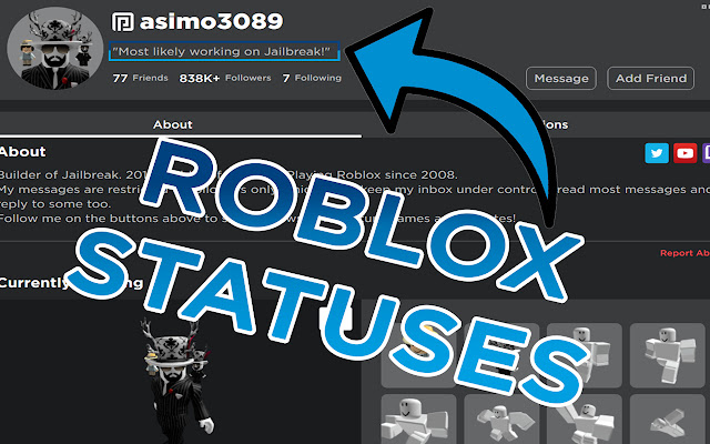 Roblox Show Status "New Updates in Roblox World"