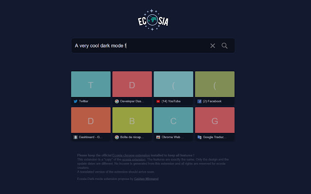 Ecosia Dark-Mode "Switch to Ecosia's Dark Mode for Night Browsing"